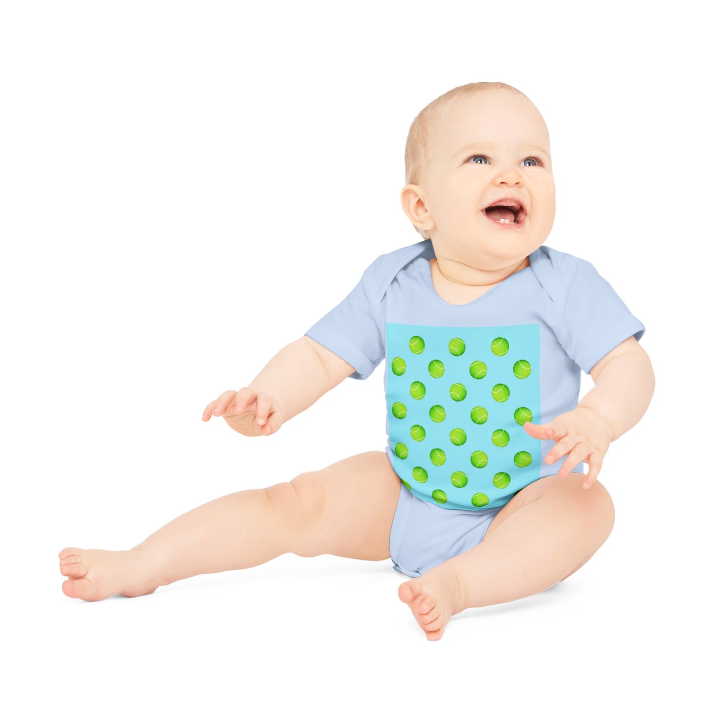 Baby Organic Short Sleeve Bodysuit Tennis Sky