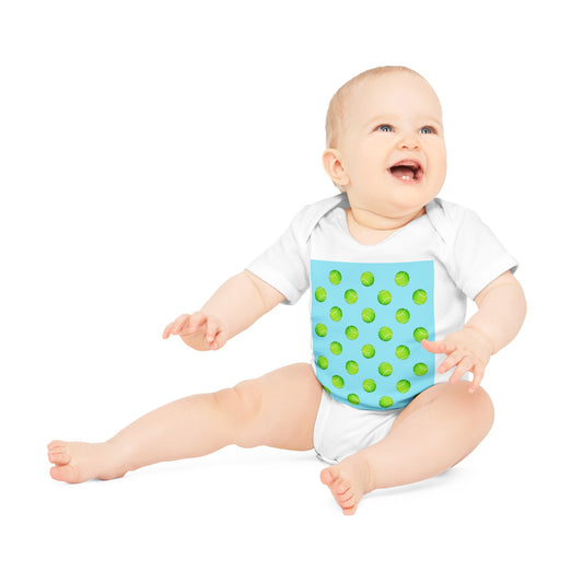 Baby Organic Short Sleeve Bodysuit Tennis Sky