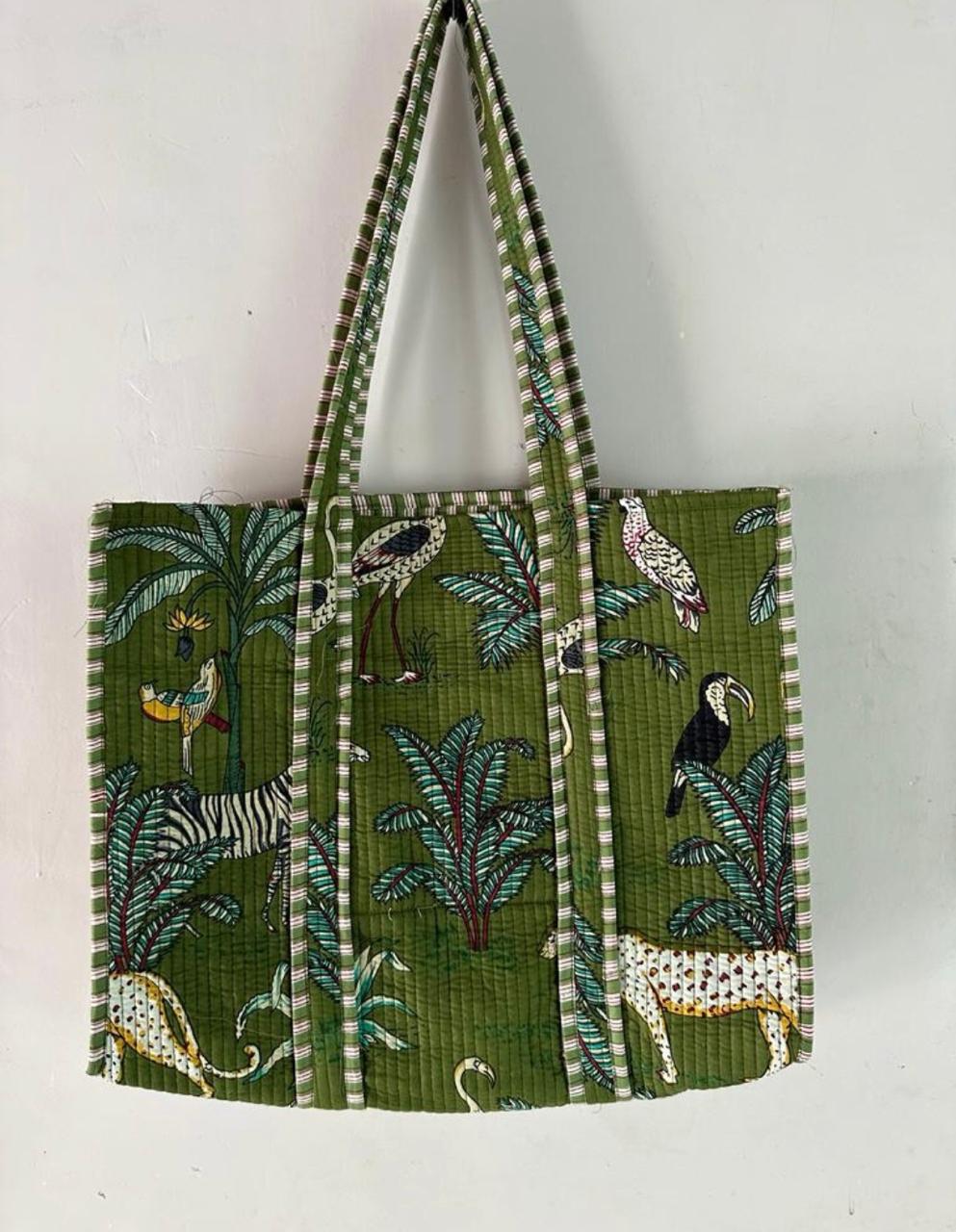 Tropical Printed Cotton Quilted Picnic Bags