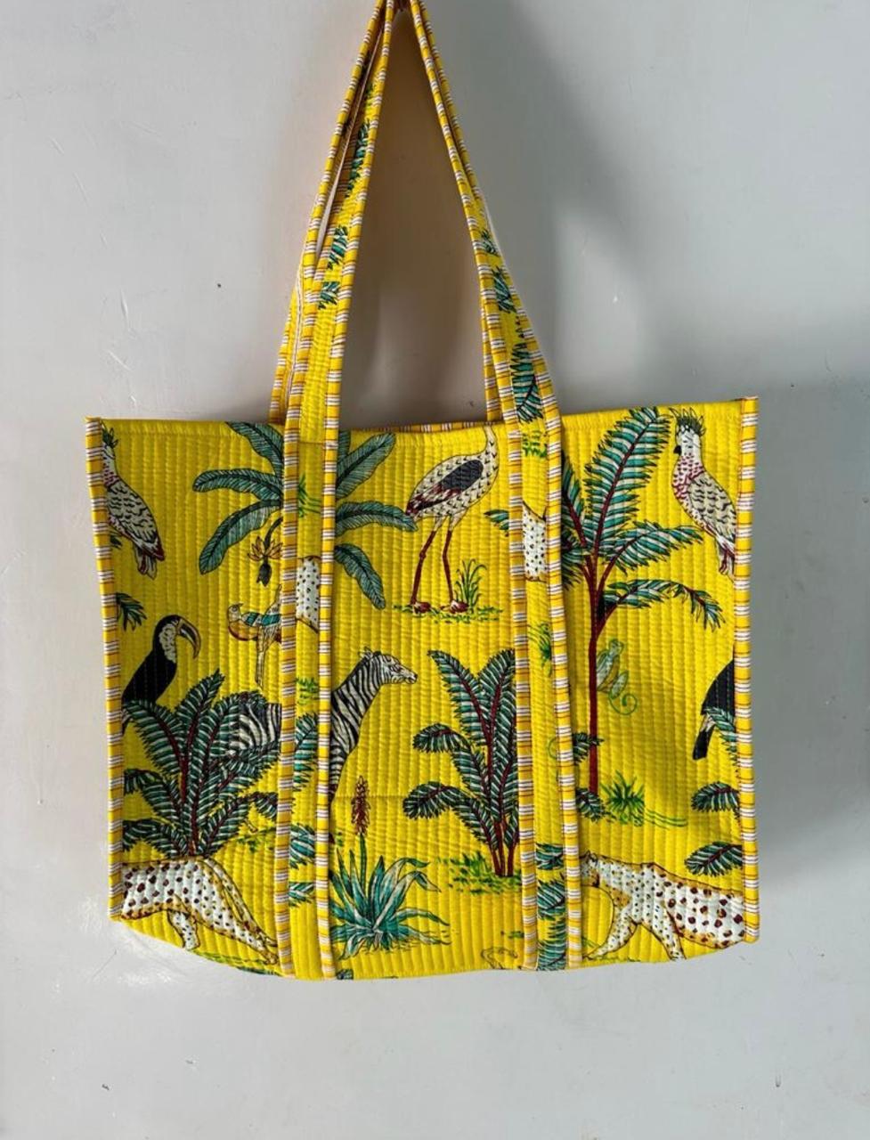 Tropical Printed Cotton Quilted Picnic Bags